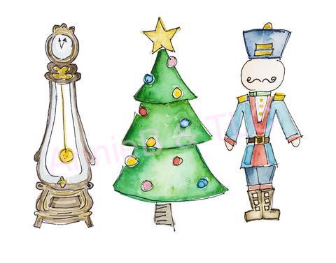 Nutcracker, Christmas Tree and Clock Design