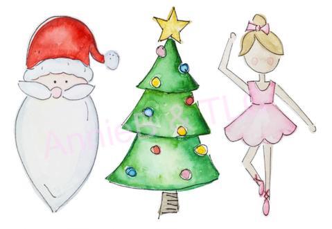 Ballerina, Christmas Tree and Santa Design